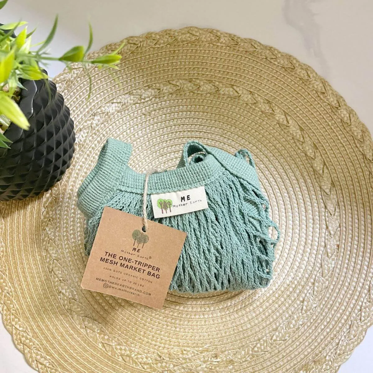 Organic Cotton "One Tripper" Reusable Mesh Market Bag - Sage Green