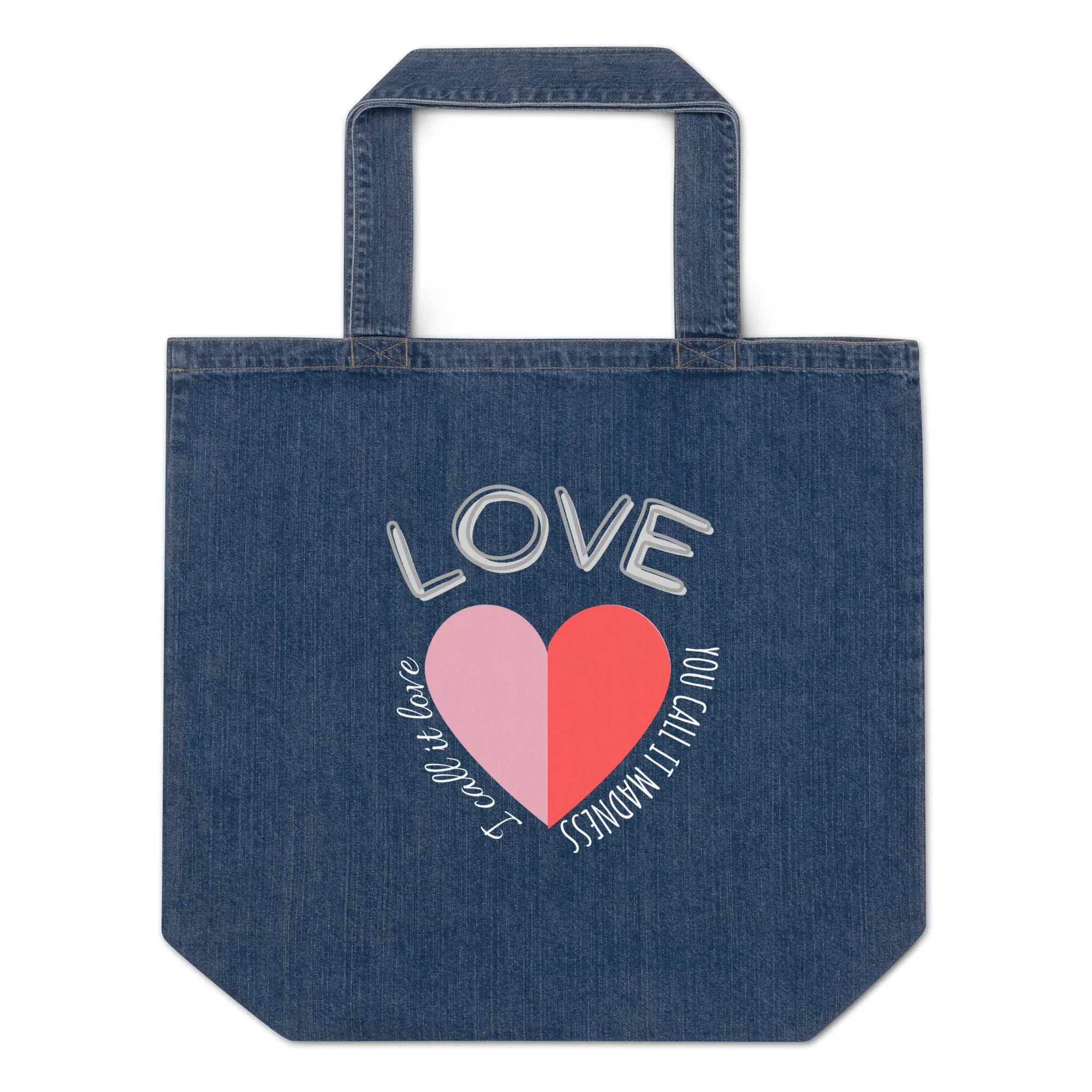 Organic denim tote bag, Crazy Love