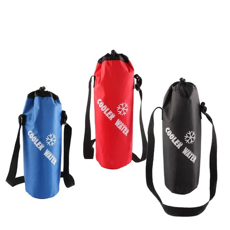 Oxford Cloth Cylindrical Ice Pack Portable Folding Drink Ice Pack Lunch Bag, Style:Drawstring / Red