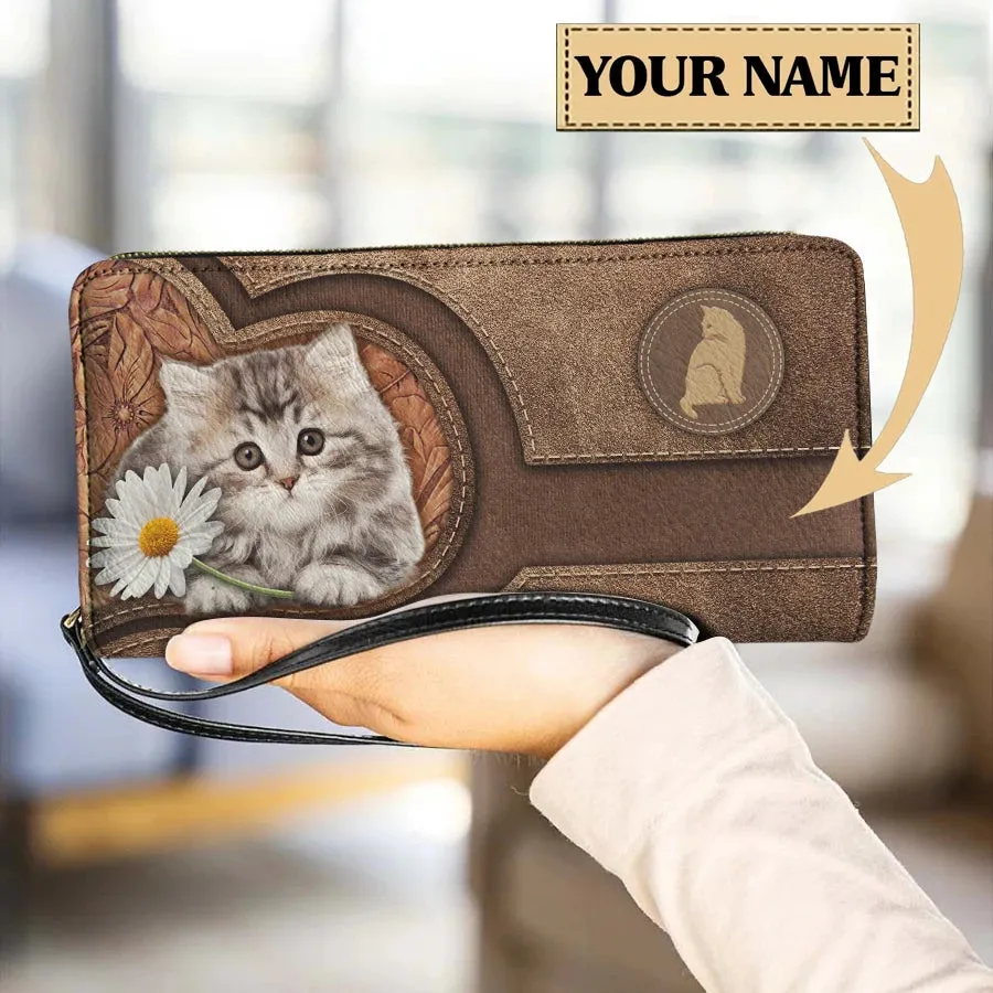 Personalized Cat Lovers Wristband Wallets Cute Cats Pattern Women PU Leather Clutch Wallet Female Long Card Purse Custom Name