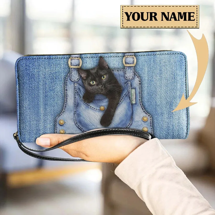 Personalized Cat Lovers Wristband Wallets Cute Cats Pattern Women PU Leather Clutch Wallet Female Long Card Purse Custom Name