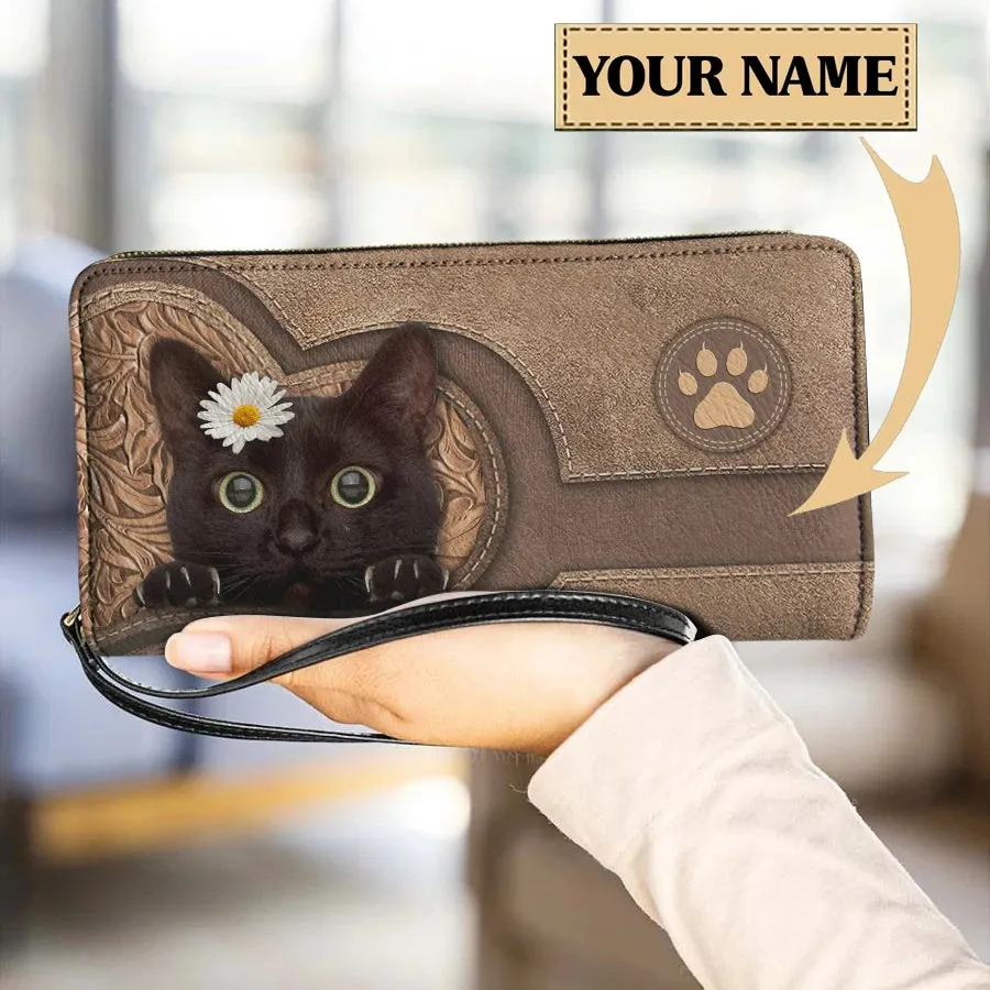 Personalized Cat Lovers Wristband Wallets Cute Cats Pattern Women PU Leather Clutch Wallet Female Long Card Purse Custom Name