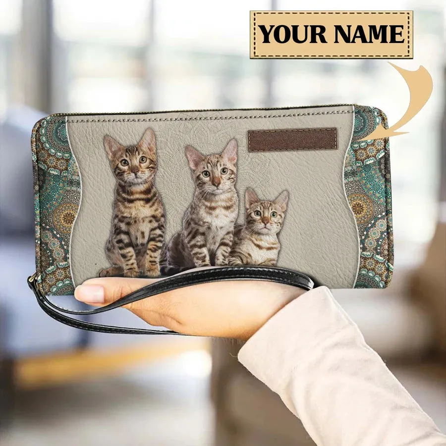 Personalized Cat Lovers Wristband Wallets Cute Cats Pattern Women PU Leather Clutch Wallet Female Long Card Purse Custom Name