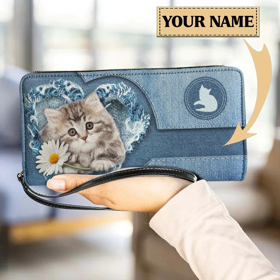 Personalized Cat Lovers Wristband Wallets Cute Cats Pattern Women PU Leather Clutch Wallet Female Long Card Purse Custom Name