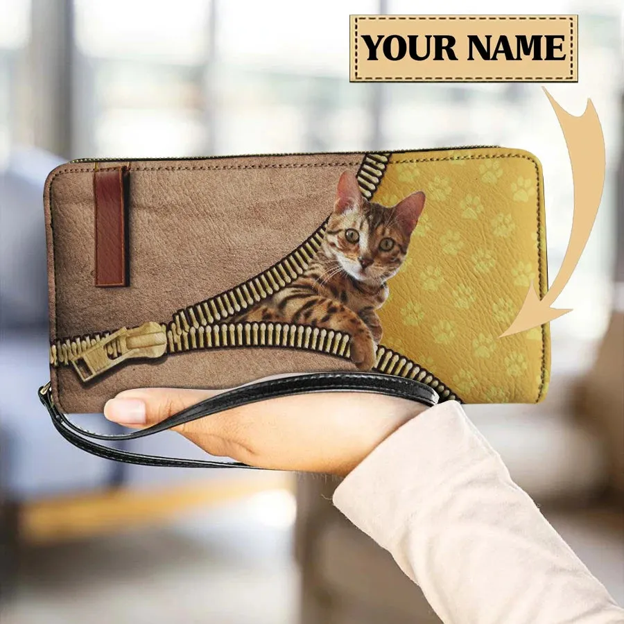 Personalized Cat Lovers Wristband Wallets Cute Cats Pattern Women PU Leather Clutch Wallet Female Long Card Purse Custom Name