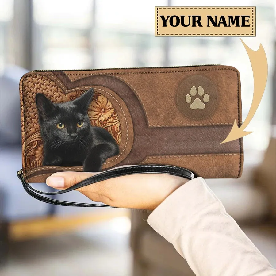 Personalized Cat Lovers Wristband Wallets Cute Cats Pattern Women PU Leather Clutch Wallet Female Long Card Purse Custom Name