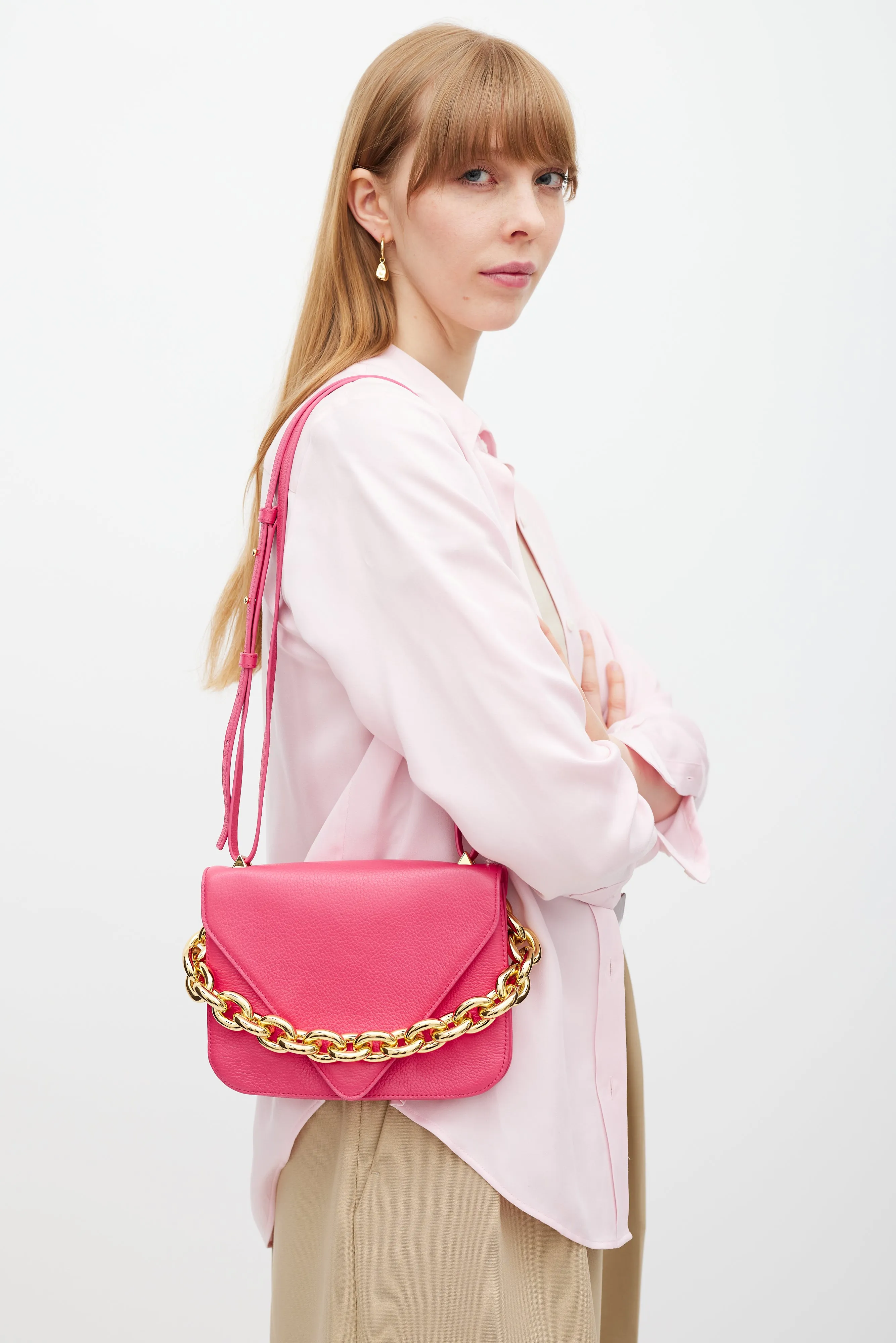 Pink Leather Mount Envelope Bag