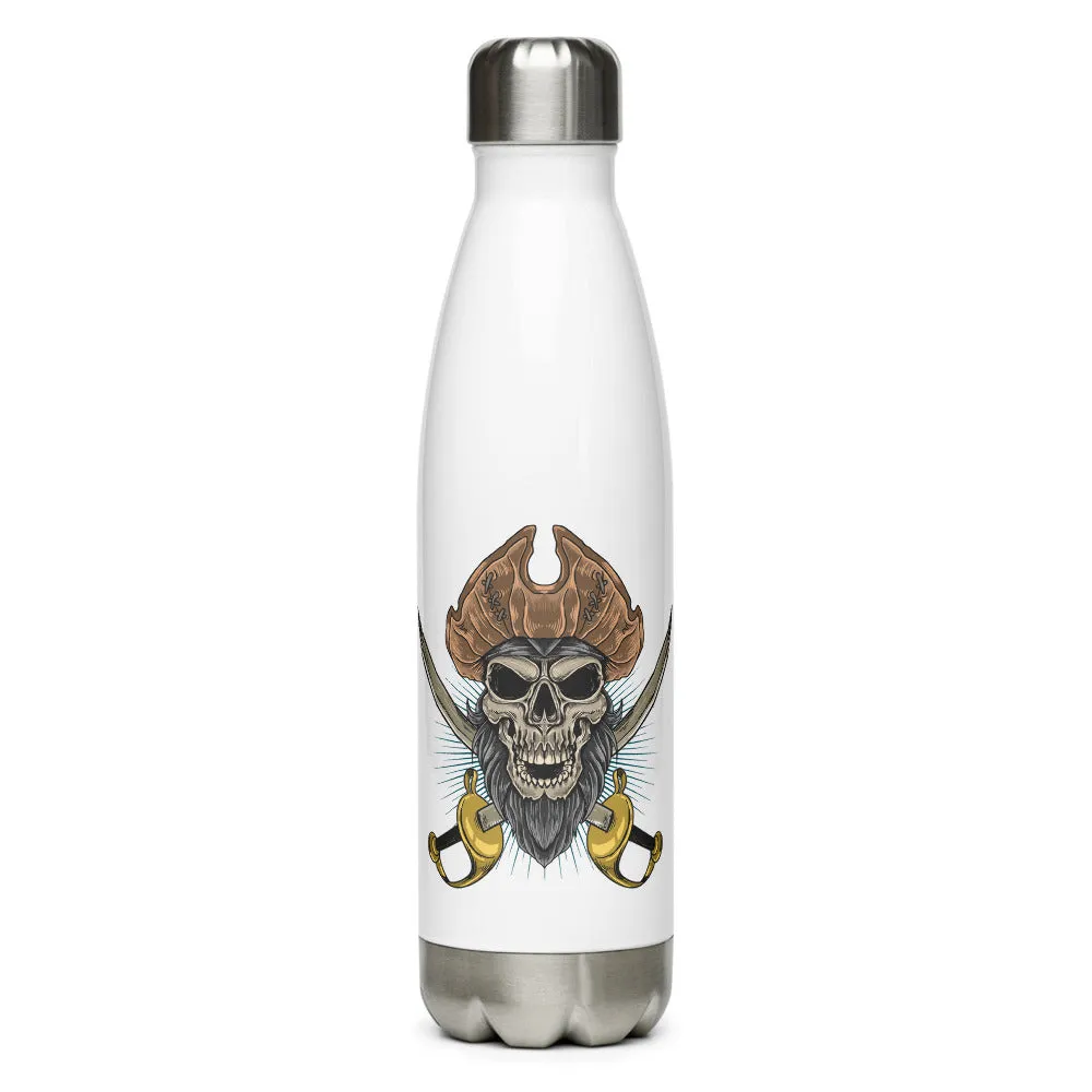 Pirate skull in front of crossed sabers Stainless Steel Water Bottle