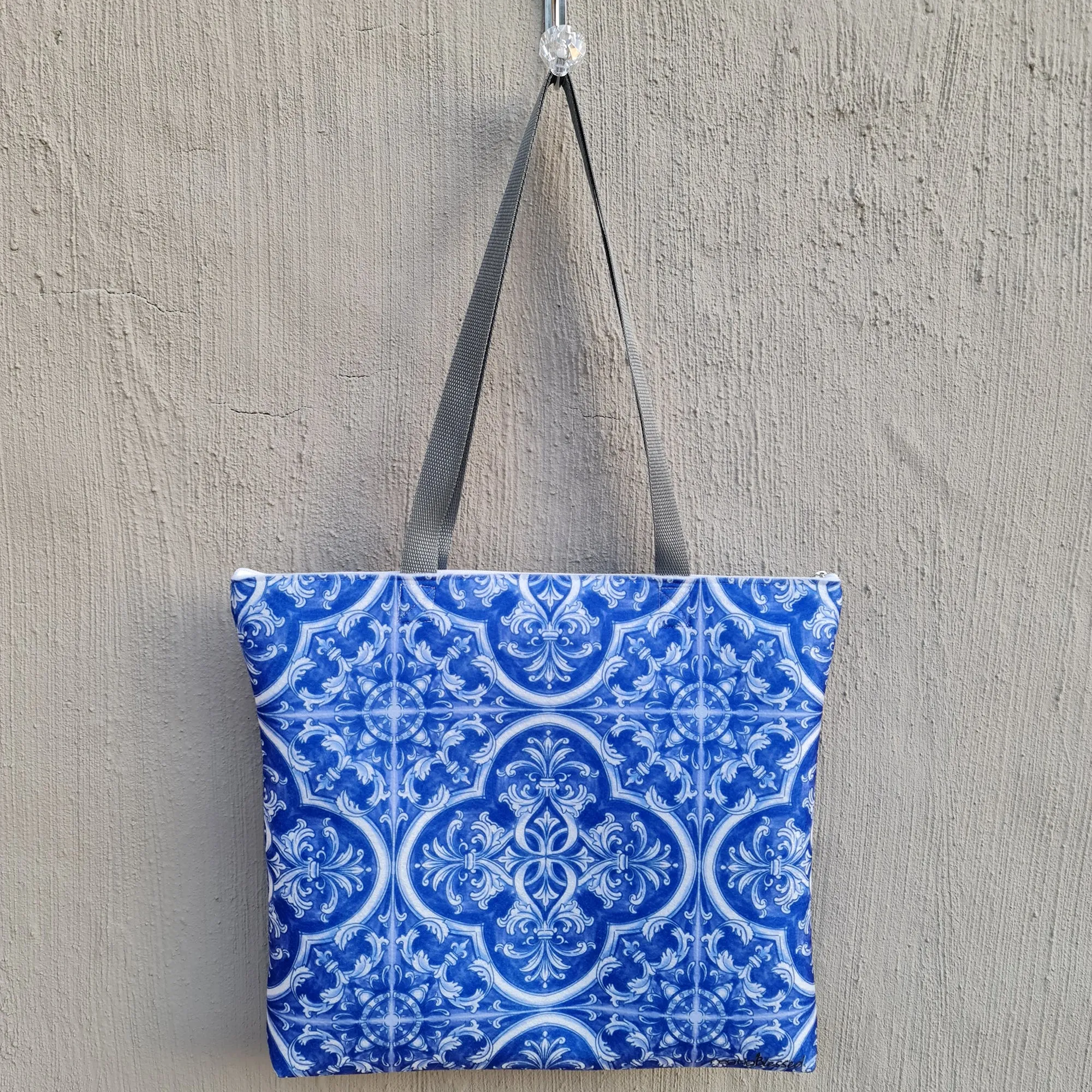 Portuguese Tile on White - Recycled Felt Tote Bag