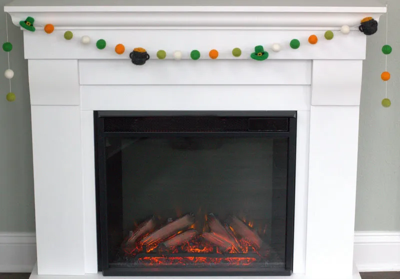 Pot of Gold & Leprechaun St. Patrick's Day Felt Ball Garland- Orange & Shades of Green