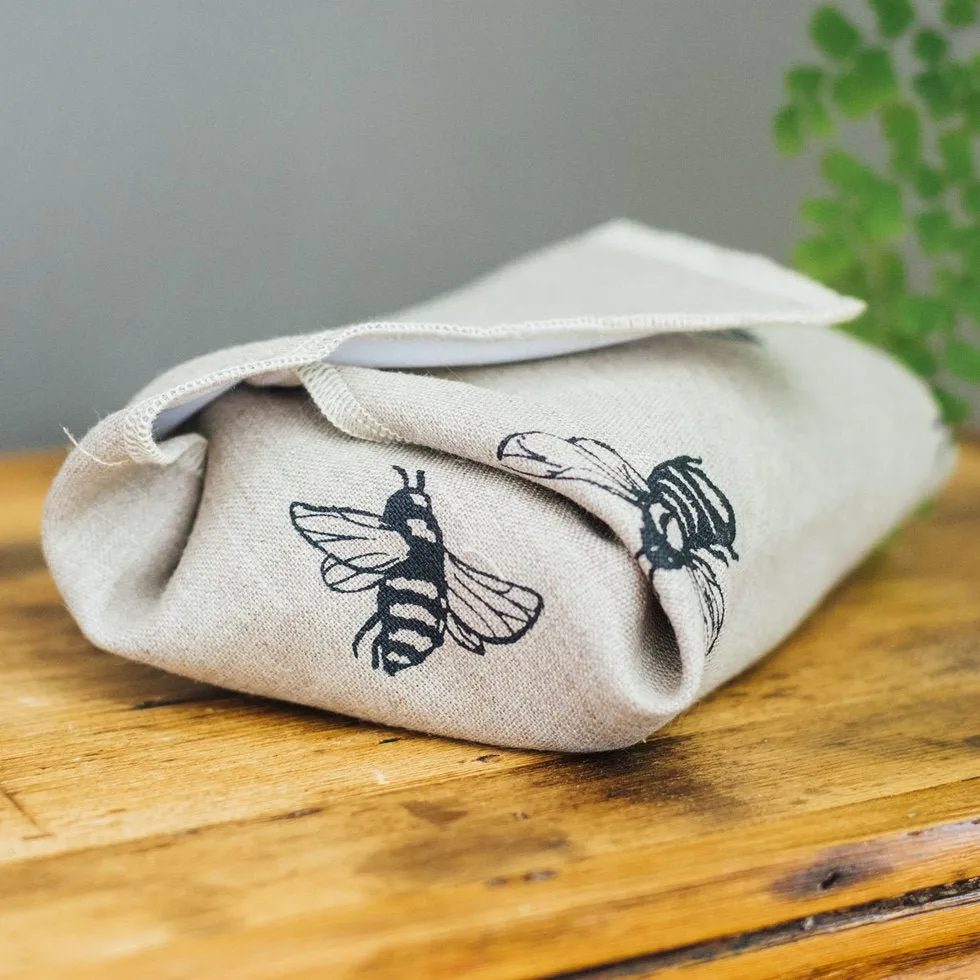 Pure Linen Re-useable Sandwich Wrap - Honey Bee Design