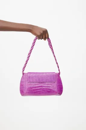 Purple Embossed Leather Shoulder Bag