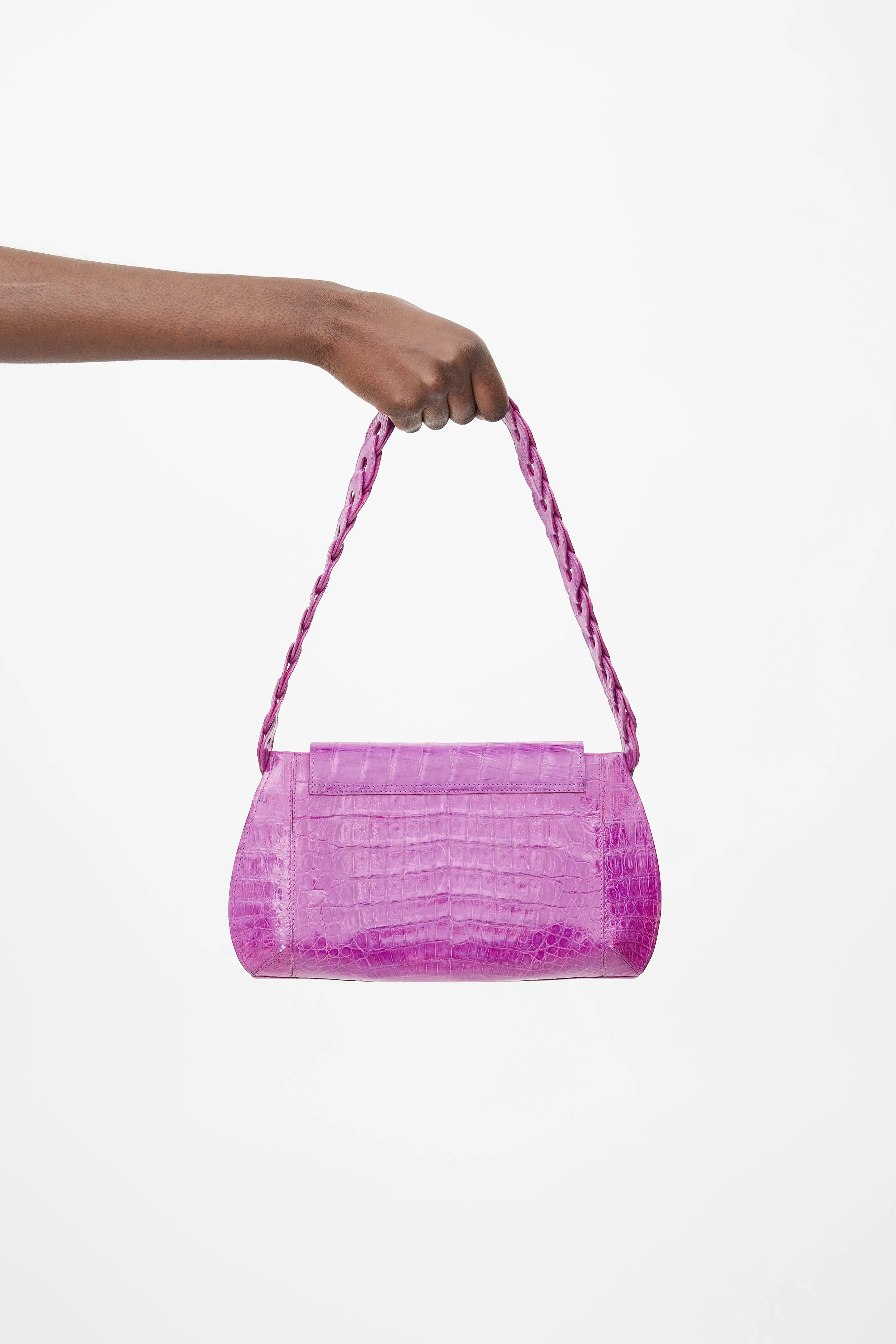 Purple Embossed Leather Shoulder Bag