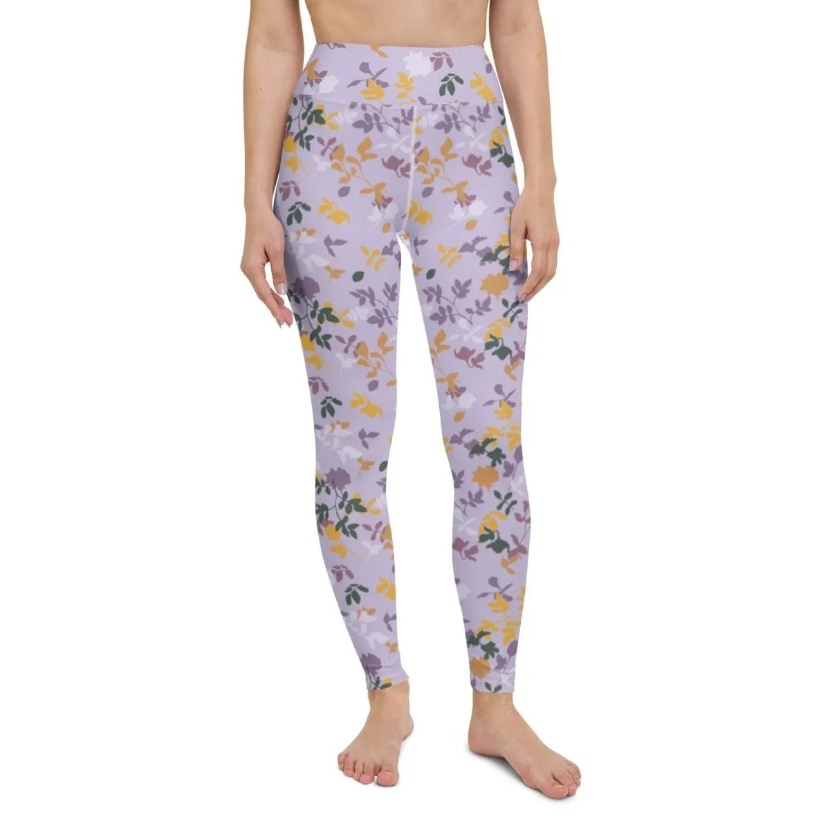 Purple Floral Women's High-Waisted Yoga Pants