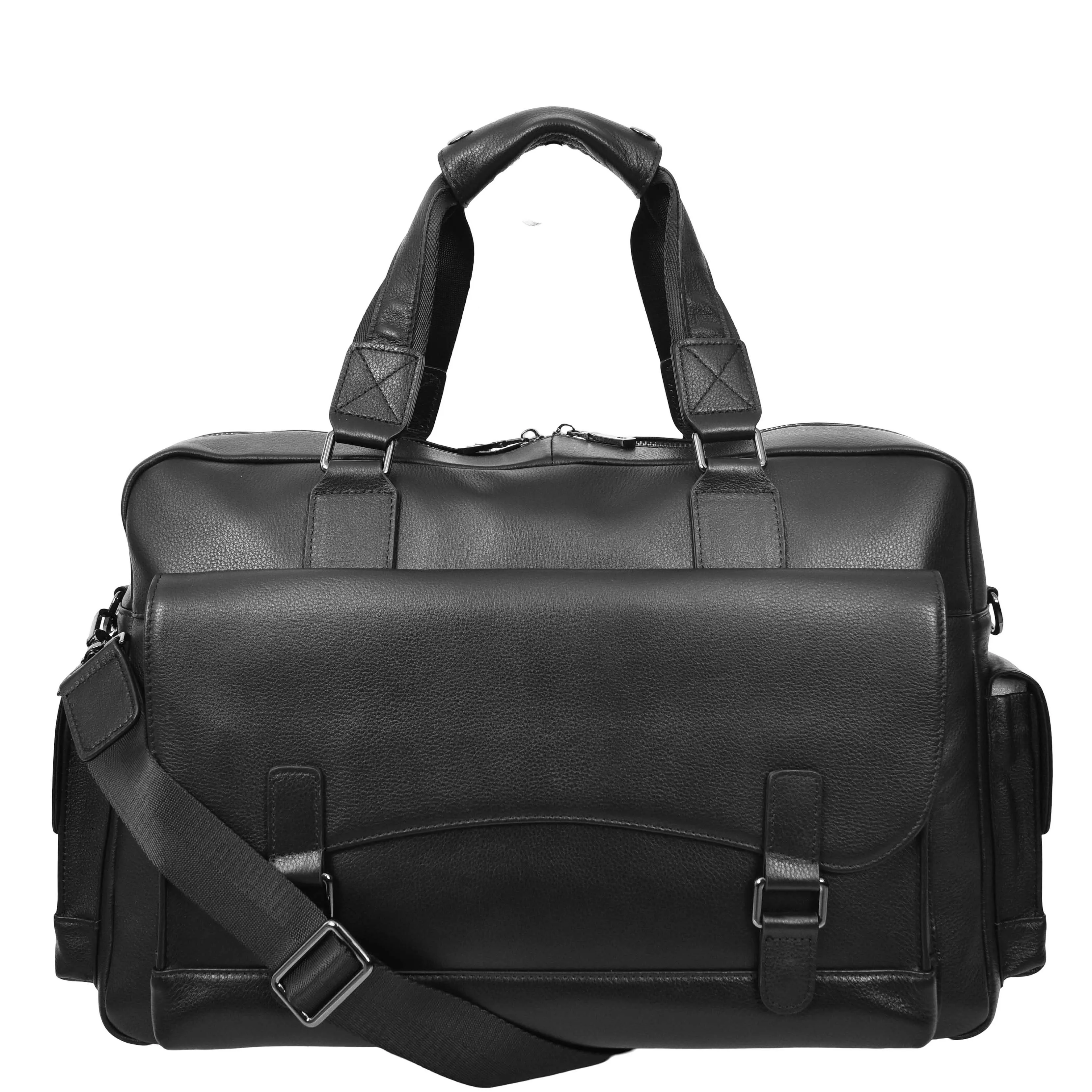 Real Leather Holdall Laptop Section Sports Weekend Travel Duffle Cabin Bag AL05 Black