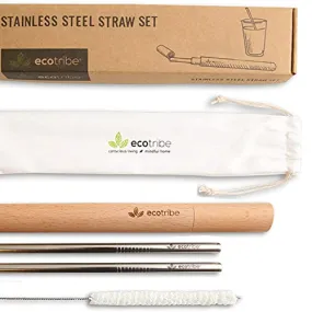 Reusable Metal Stainless Steel Straws 2 Travel Reusable Straws 1 Wooden Case