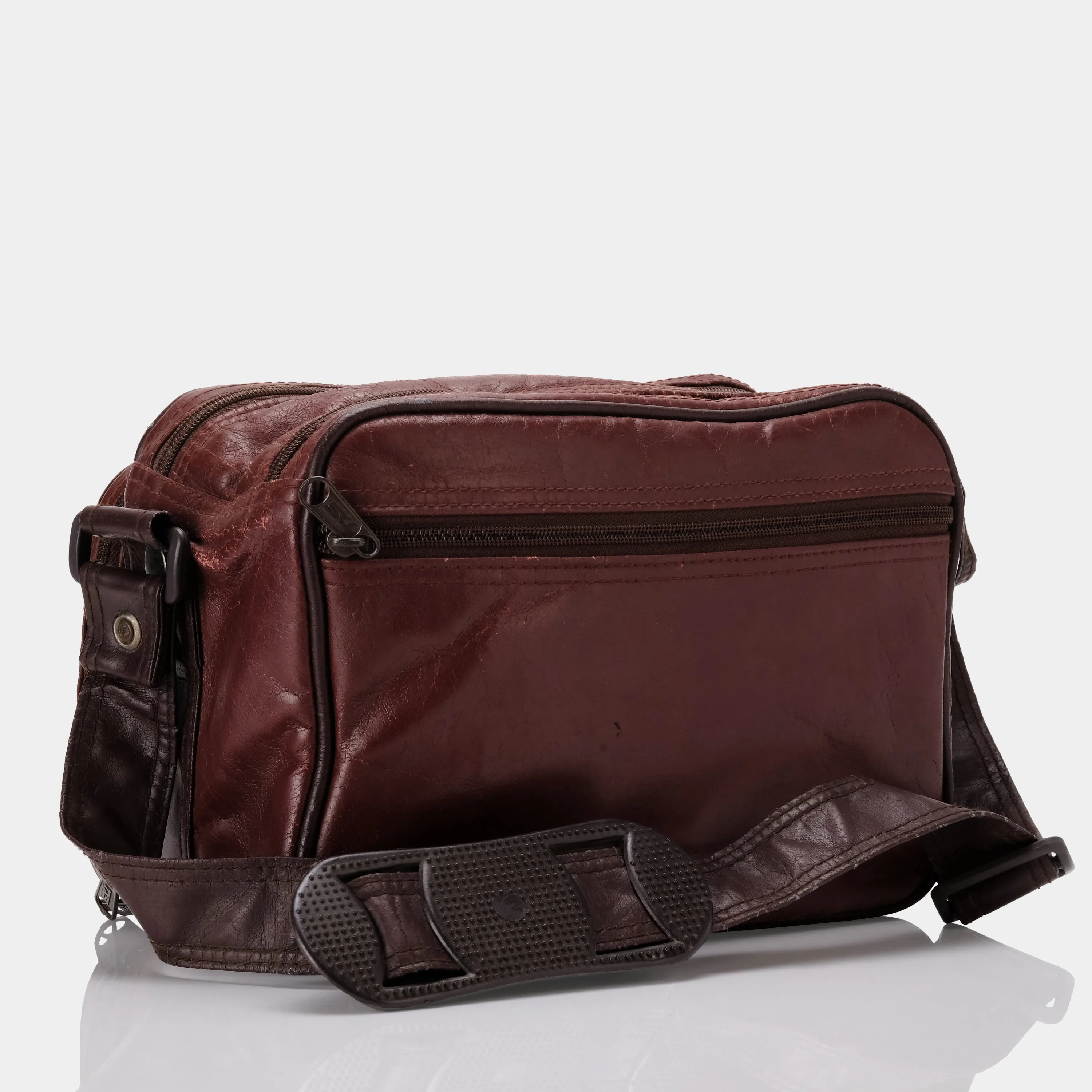 Rustic Brown and Red Leather Camera Bag