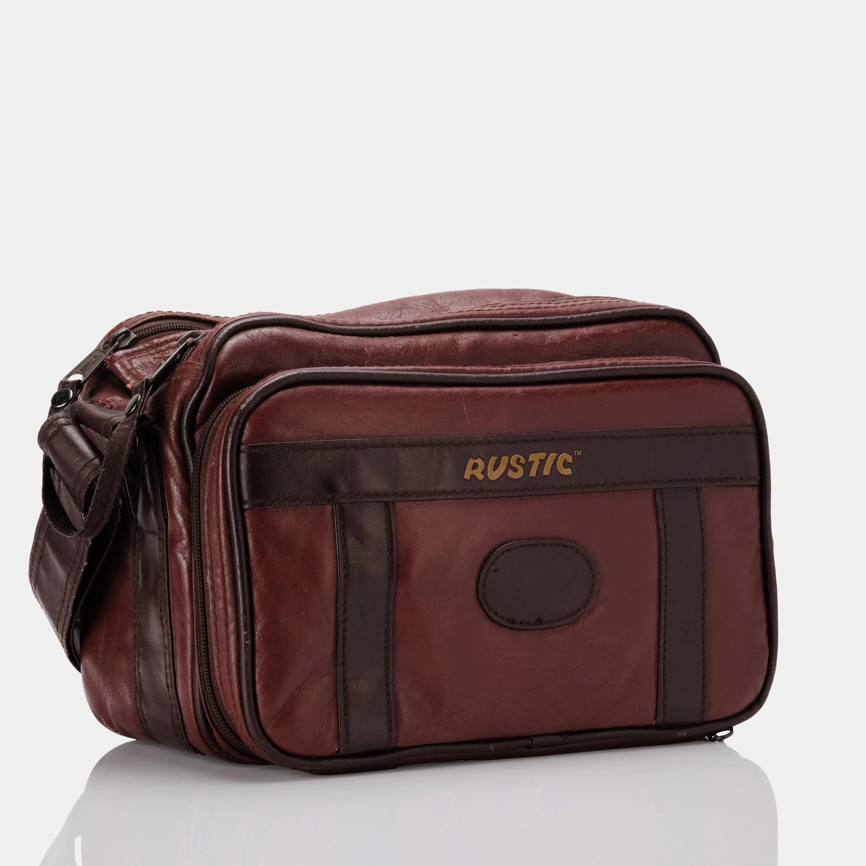 Rustic Brown and Red Leather Camera Bag