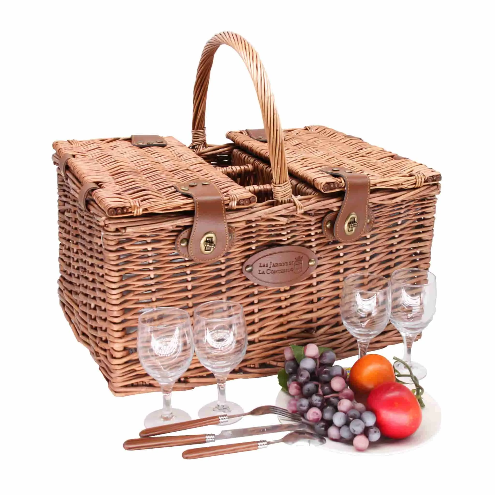 Saint-Germain Green Gingham Picnic Basket, 4 Person