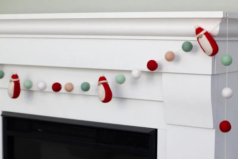 Santa Claus Felt Christmas Garland- Teal Pink Red White