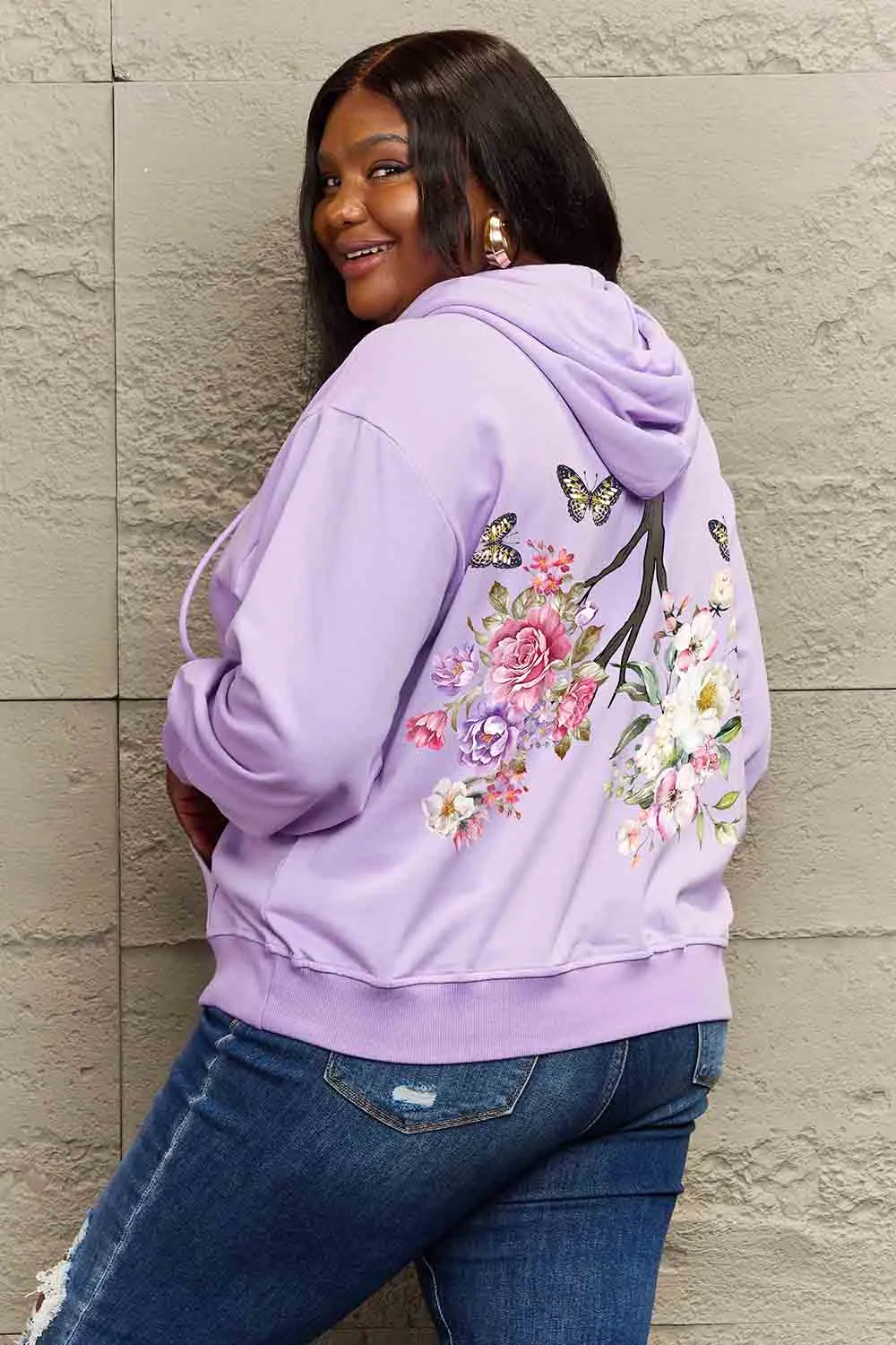 Simply Love Full Size Flower & Butterfly Graphic Hoodie