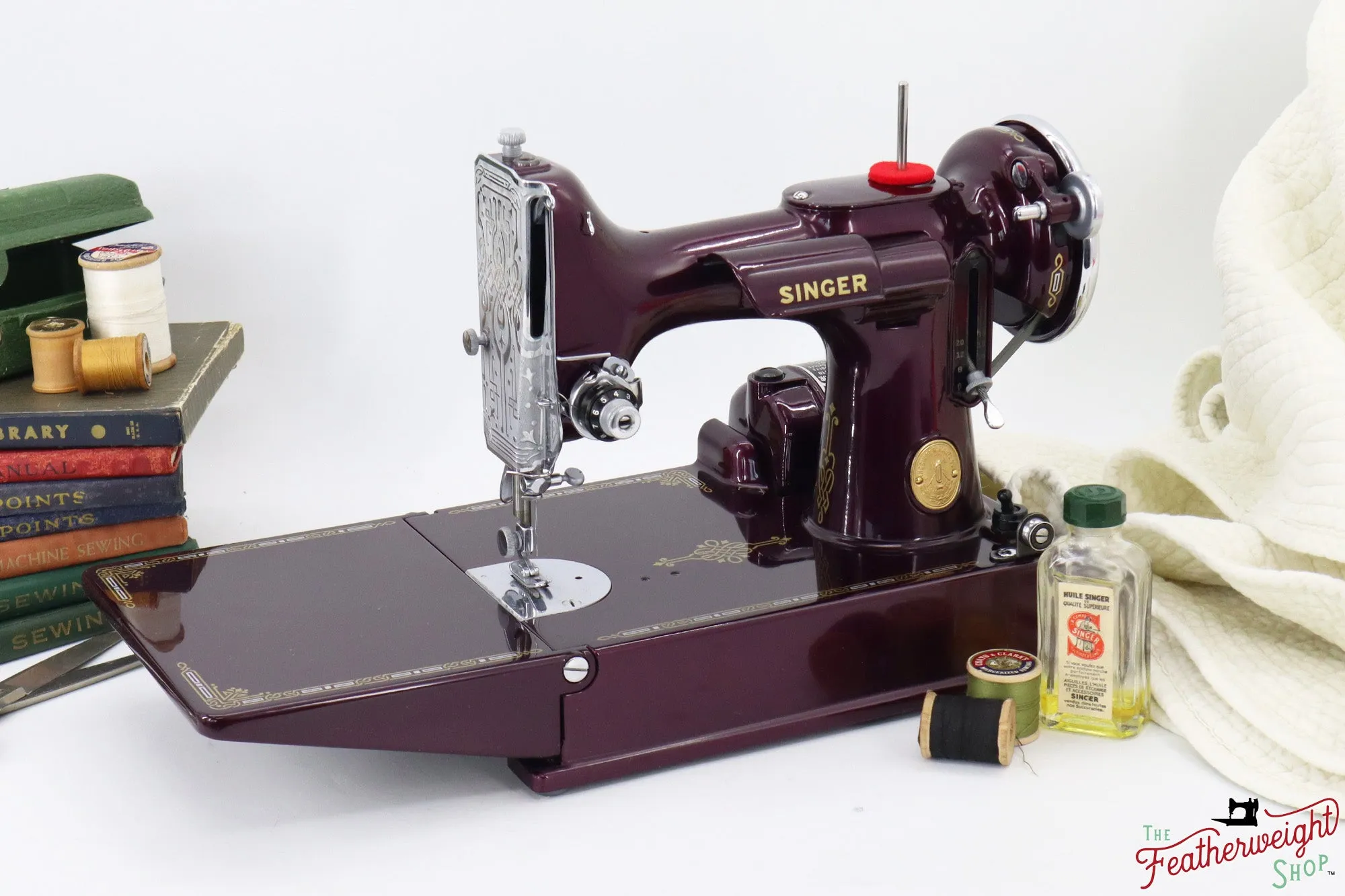 Singer Featherweight 221, AF870*** - Fully Restored in Star Garnet