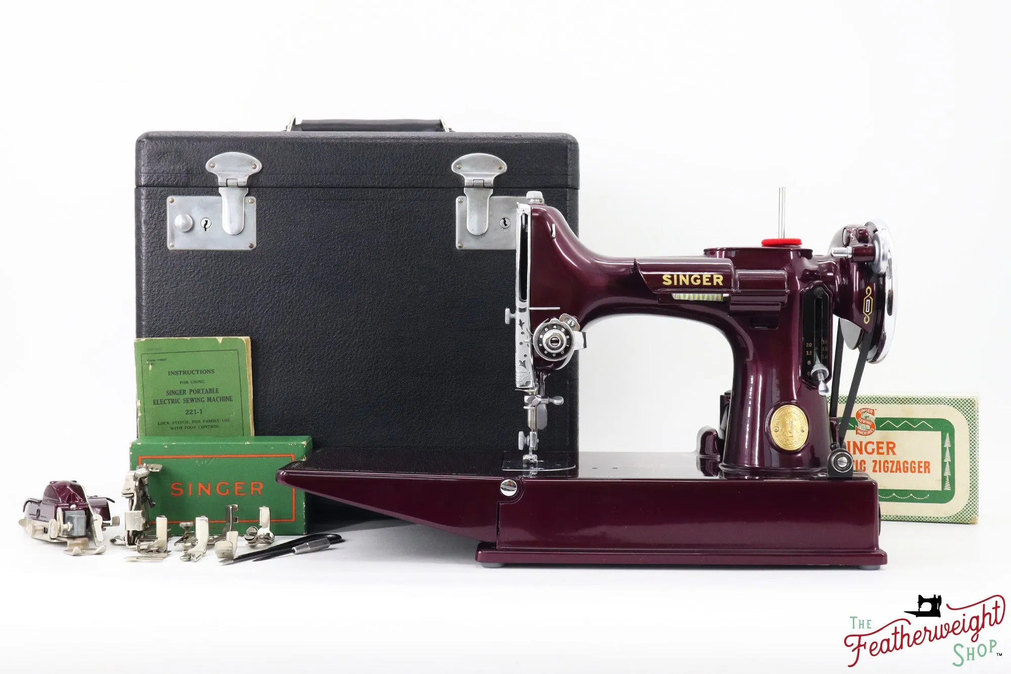 Singer Featherweight 221, AF870*** - Fully Restored in Star Garnet