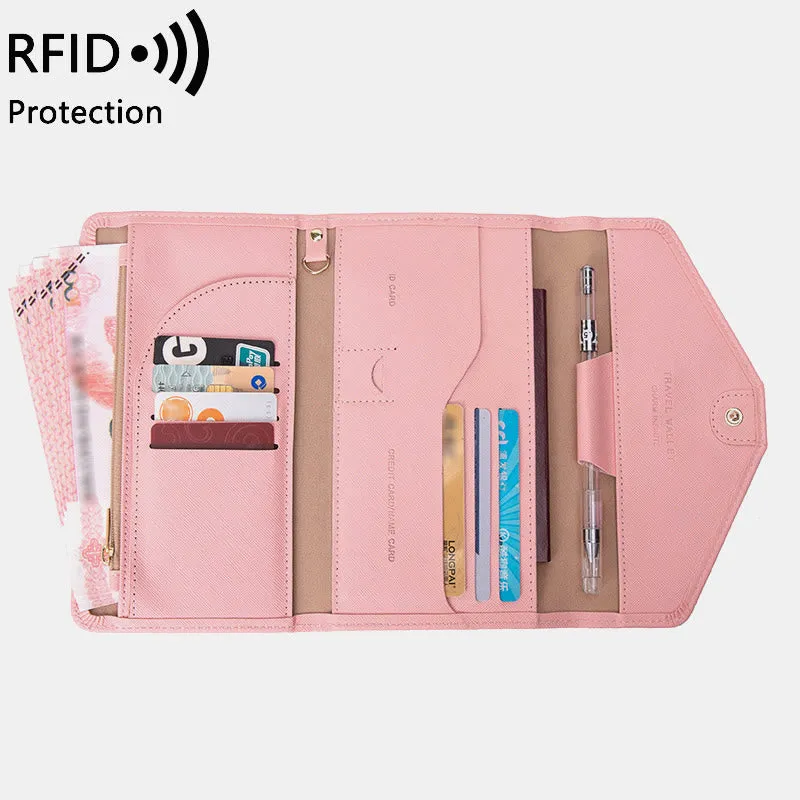 Slim Multifunctional Travel Document Pouch RFID Passport Holder