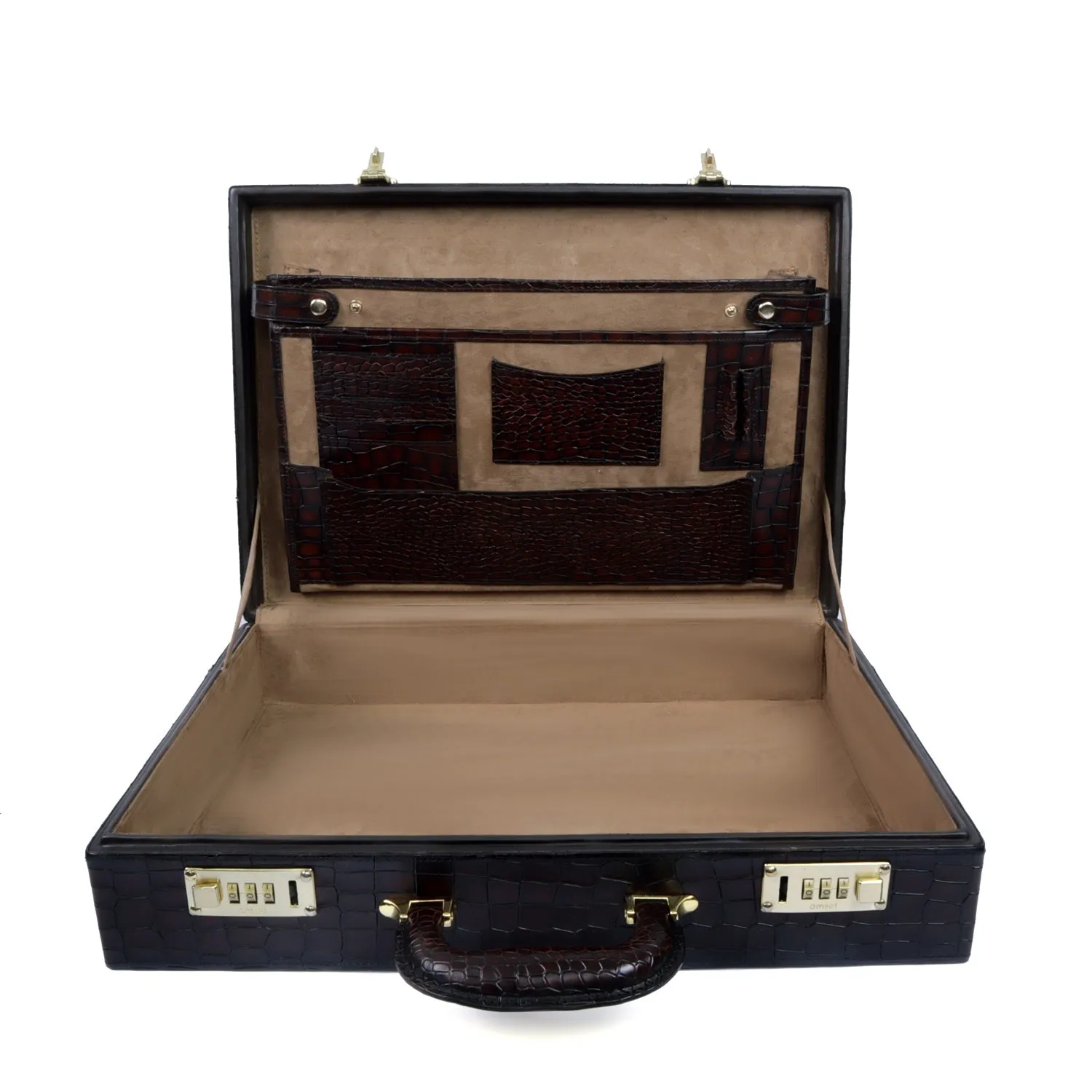 Smokey Finish Office Briefcase in Dark Brown Deep Cut Hard Case with Number Lock