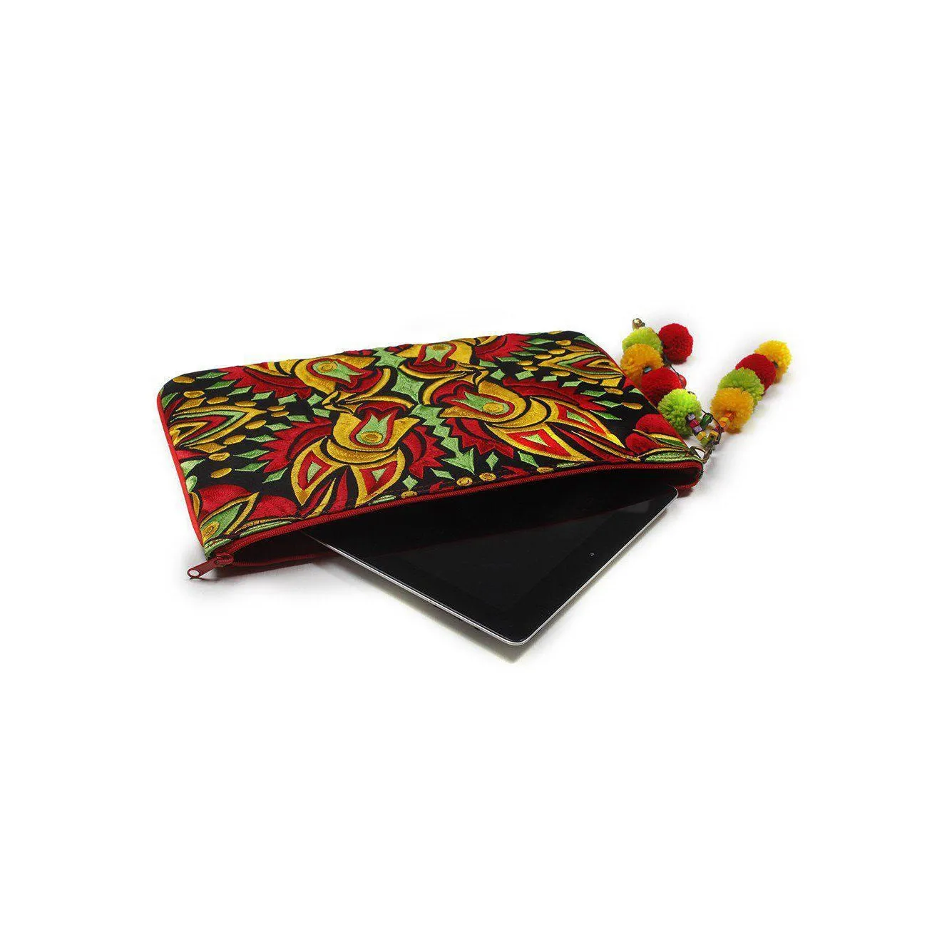 Soila Embroidered Pompom Clutch | iPad Bag - Thailand