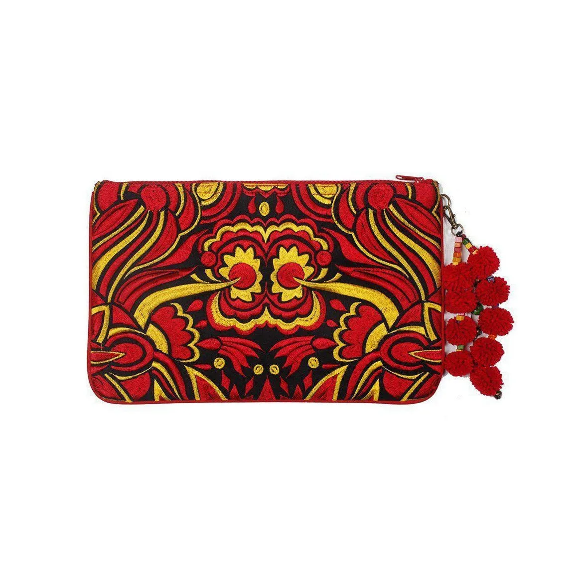 Soila Embroidered Pompom Clutch | iPad Bag - Thailand