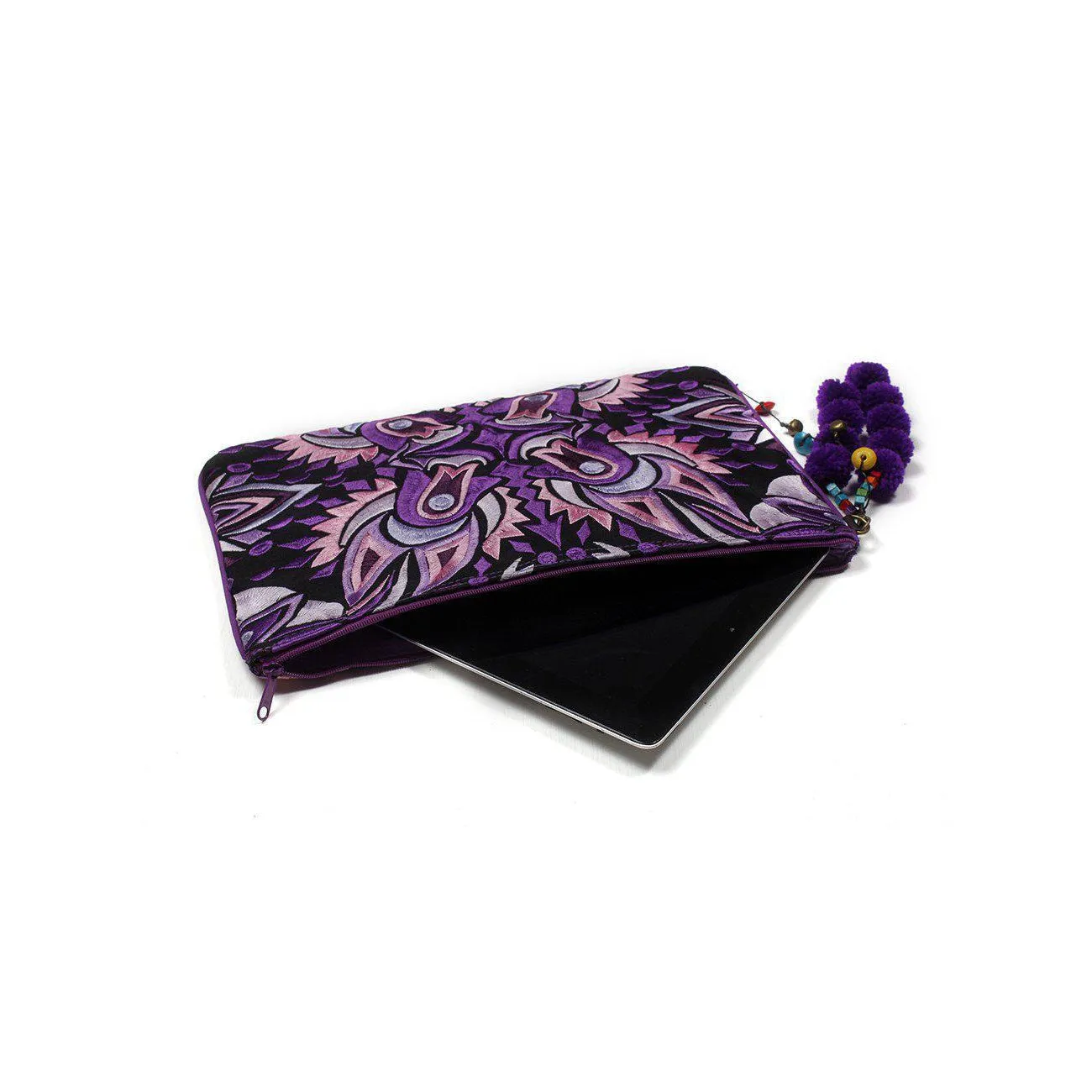 Soila Embroidered Pompom Clutch | iPad Bag - Thailand