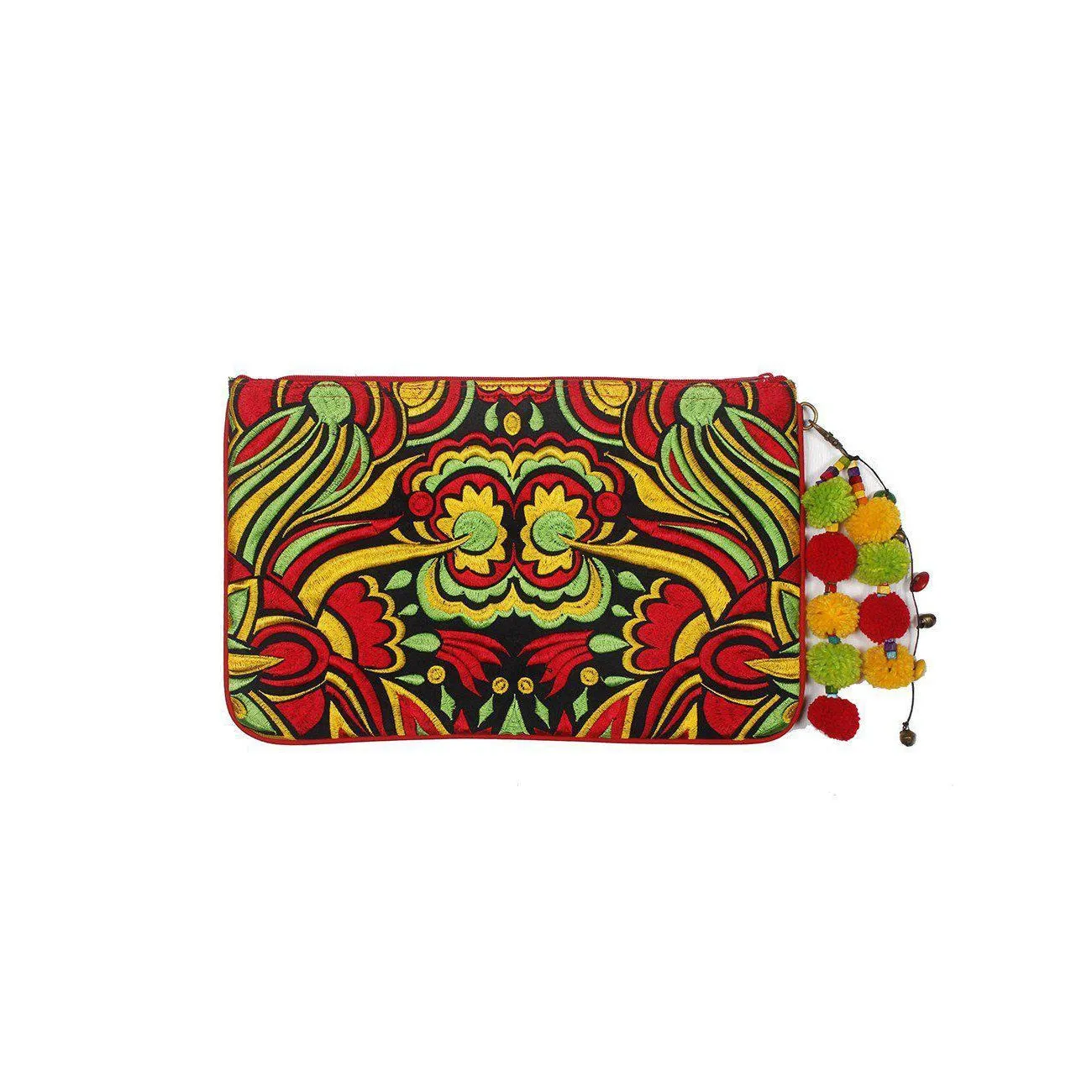 Soila Embroidered Pompom Clutch | iPad Bag - Thailand