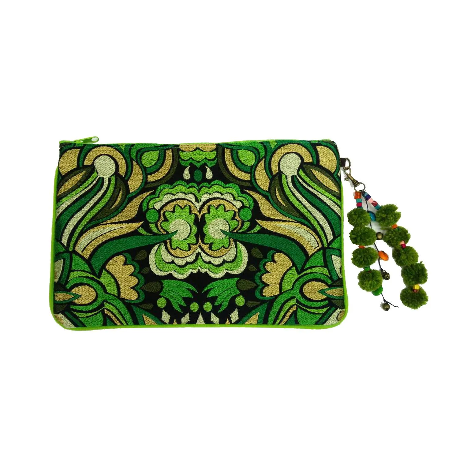 Soila Embroidered Pompom Clutch | iPad Bag - Thailand