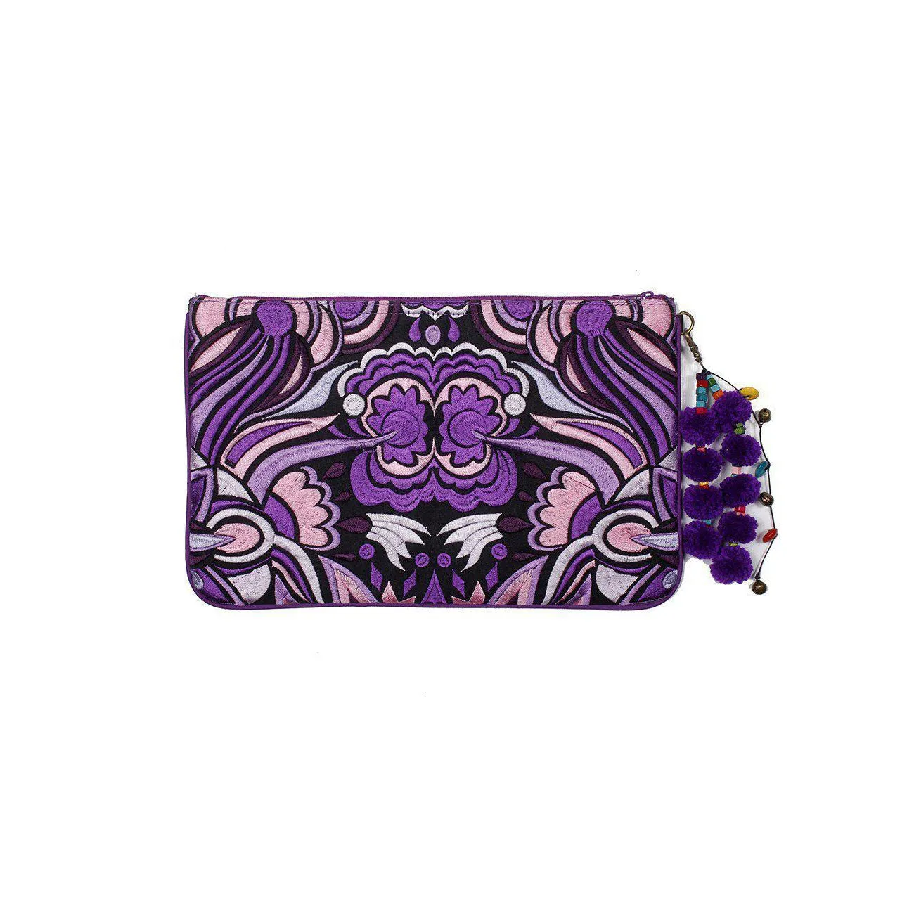 Soila Embroidered Pompom Clutch | iPad Bag - Thailand