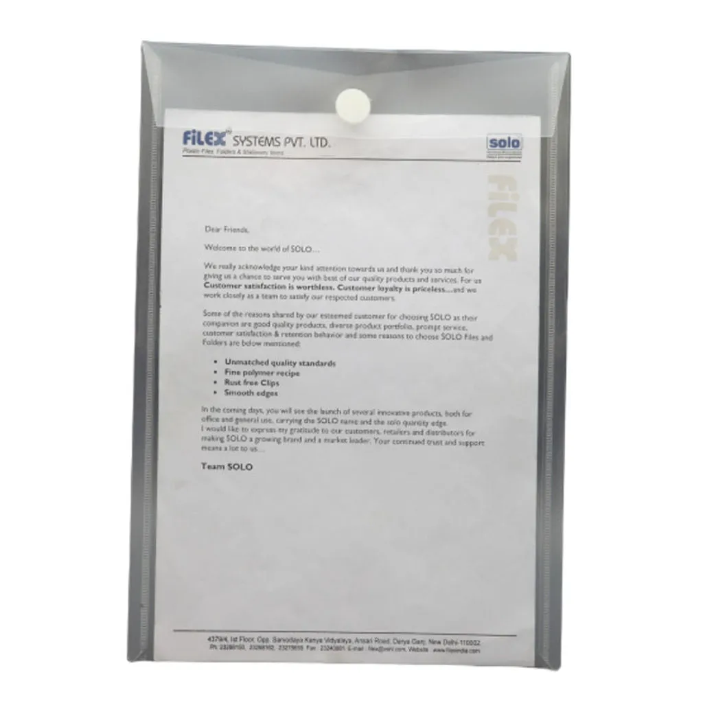 Solo Document Bag With Velcro Closure Transparent White A4 CH 109