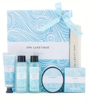 Spa Luxetique Spa Gift Set, Pamper Gifts for women,Ocean 6pcs Travel Gift Box with Shower Gel, Hand Cream, Bubble Bath, christmas gift set