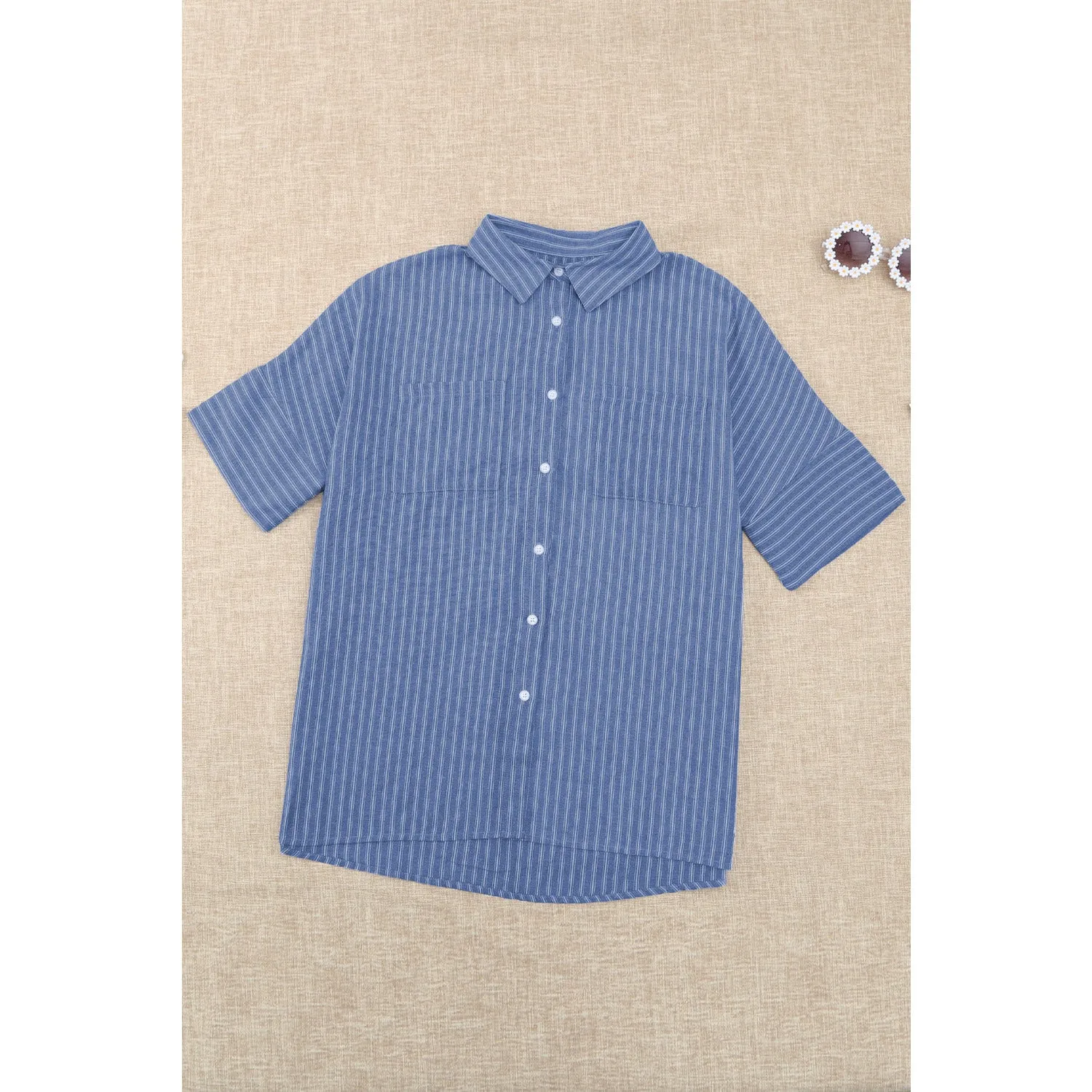 Striped Button-Front Half Sleeve Shirt