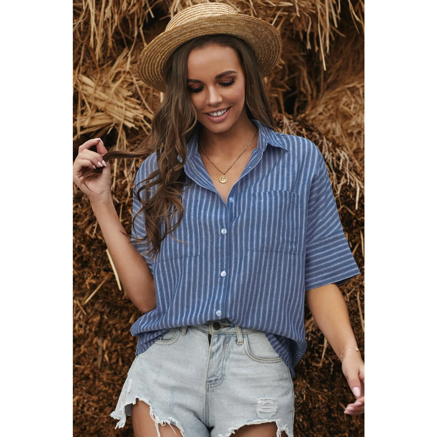 Striped Button-Front Half Sleeve Shirt