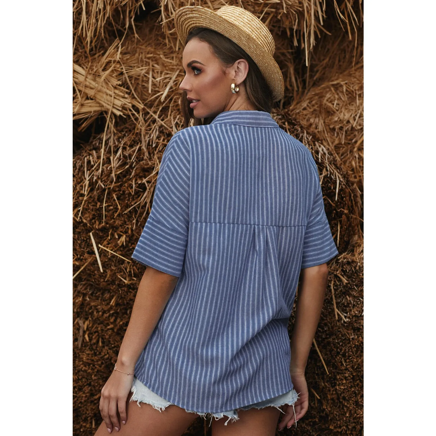 Striped Button-Front Half Sleeve Shirt