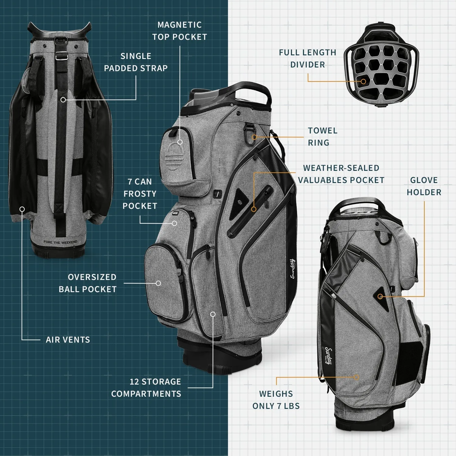 Sunday Golf The Big Rig | Heather Gray Cart Bag