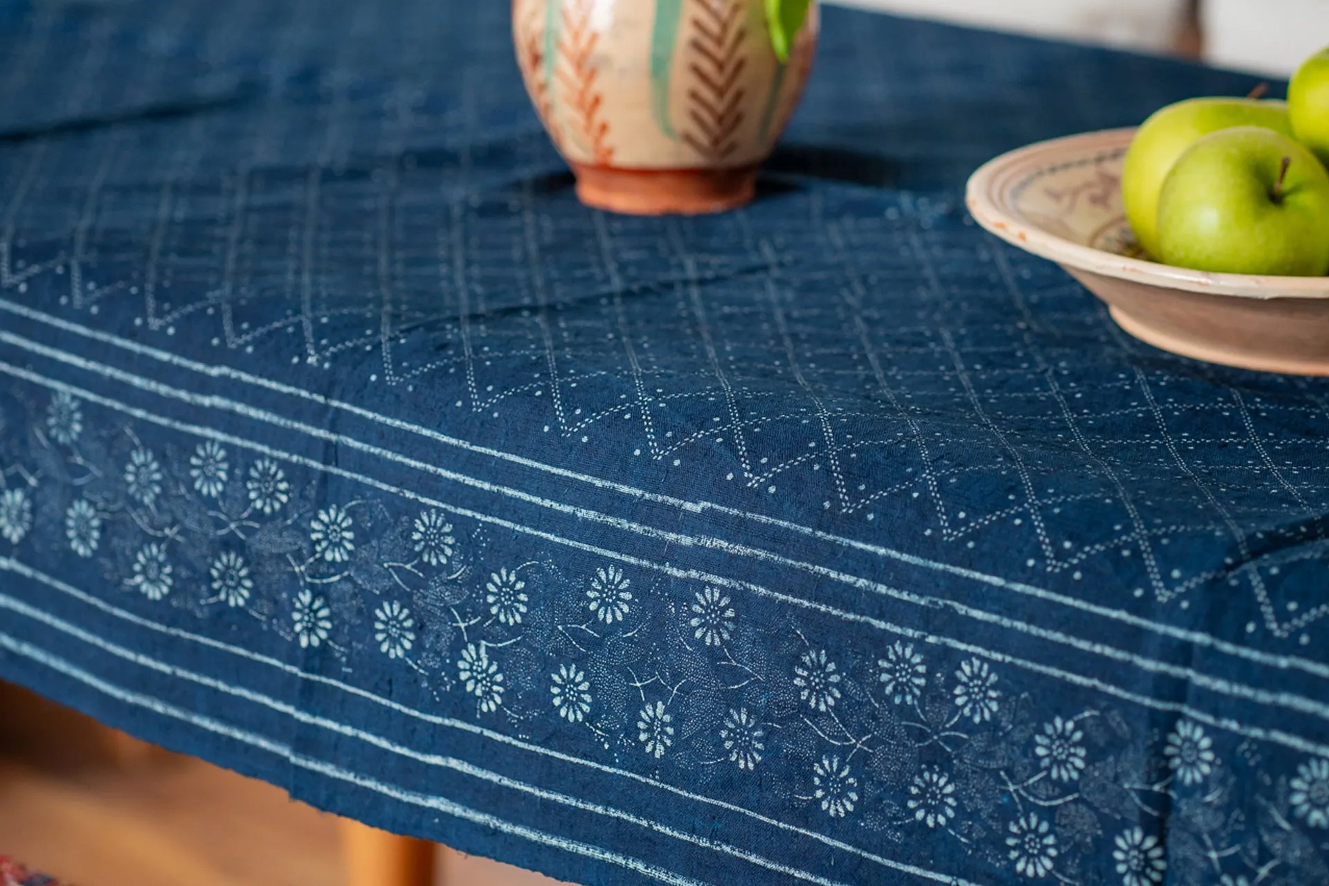 Table Cloth: Antique handwoven Hungarian hemp wax resist indigo - TW149