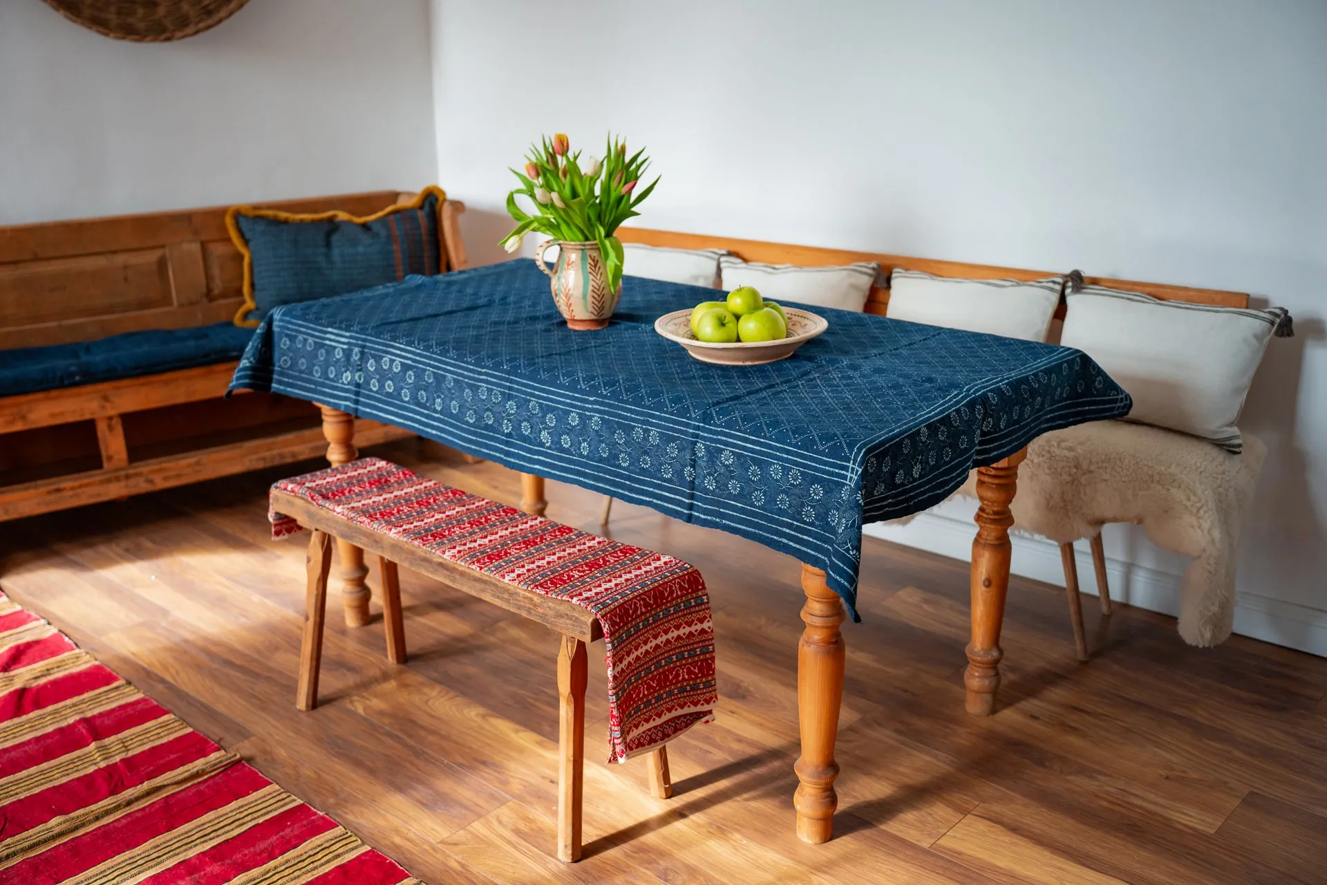 Table Cloth: Antique handwoven Hungarian hemp wax resist indigo - TW149