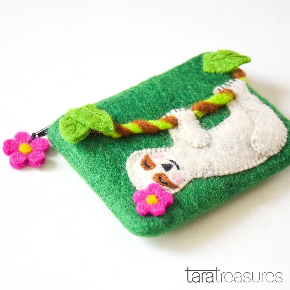 Tara Treasures Felt Happy Sloth Purse