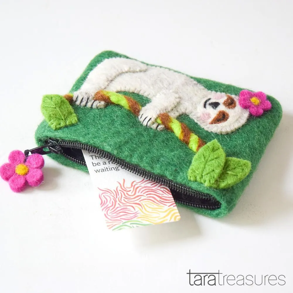 Tara Treasures Felt Happy Sloth Purse