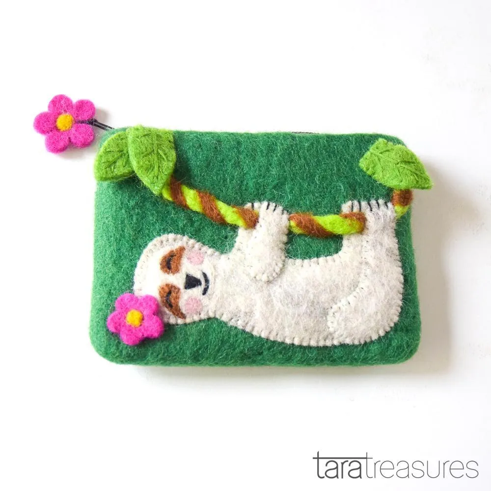 Tara Treasures Felt Happy Sloth Purse