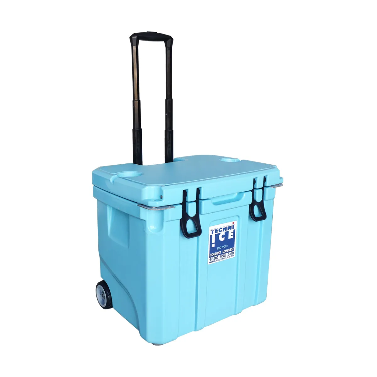 Techni Ice Signature Hybrid Premium Ice Box 35L Light Blue Wheels with Wheels & Telescopic Travel Handle *Preorder FOR MID-LATE NOVEMBER DISPATCH *FREE 6 REUSABLE DRY ICE PACKS VALUES $32.95