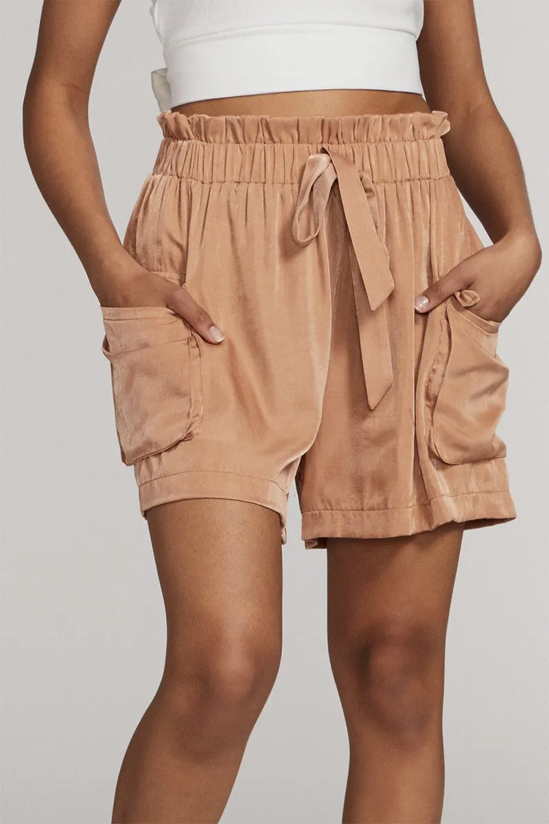 Textured satin cargo shorts