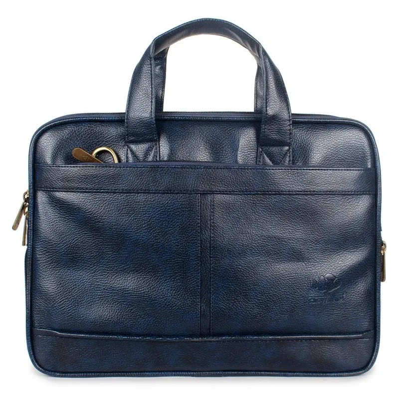 THE CLOWNFISH Faux Leather Slim Expandable 15.6 inch Laptop Messenger Bag Briefcase (Black)