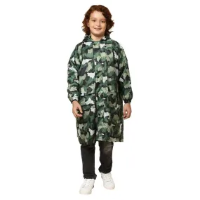 THE CLOWNFISH Laurel Series Kids Waterproof PVC Longcoat with Adjustable Hood & Extra Space for Backpack/Schoolbag Holding. Printed Plastic Pouch. Kid Age-10-11 years (Size-39-Red)